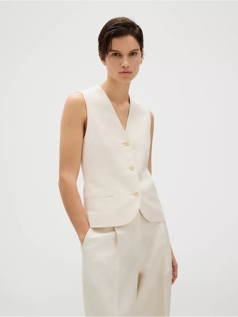 Calvin Klein Women’s Linen Blend Three Button Vest 6 Tofu NEW
